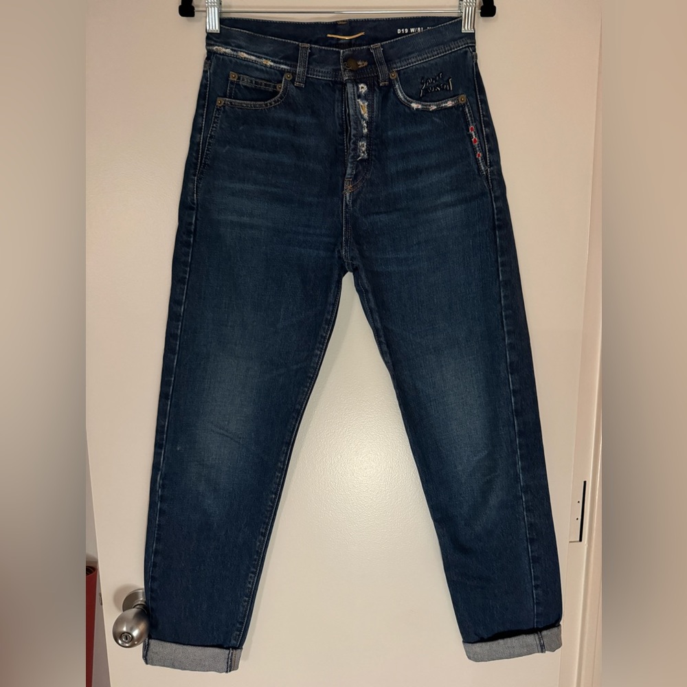 SAINT LAURENT D19 W / SL MW Black Boyfriend High Rise Jeans sz 26 Like New